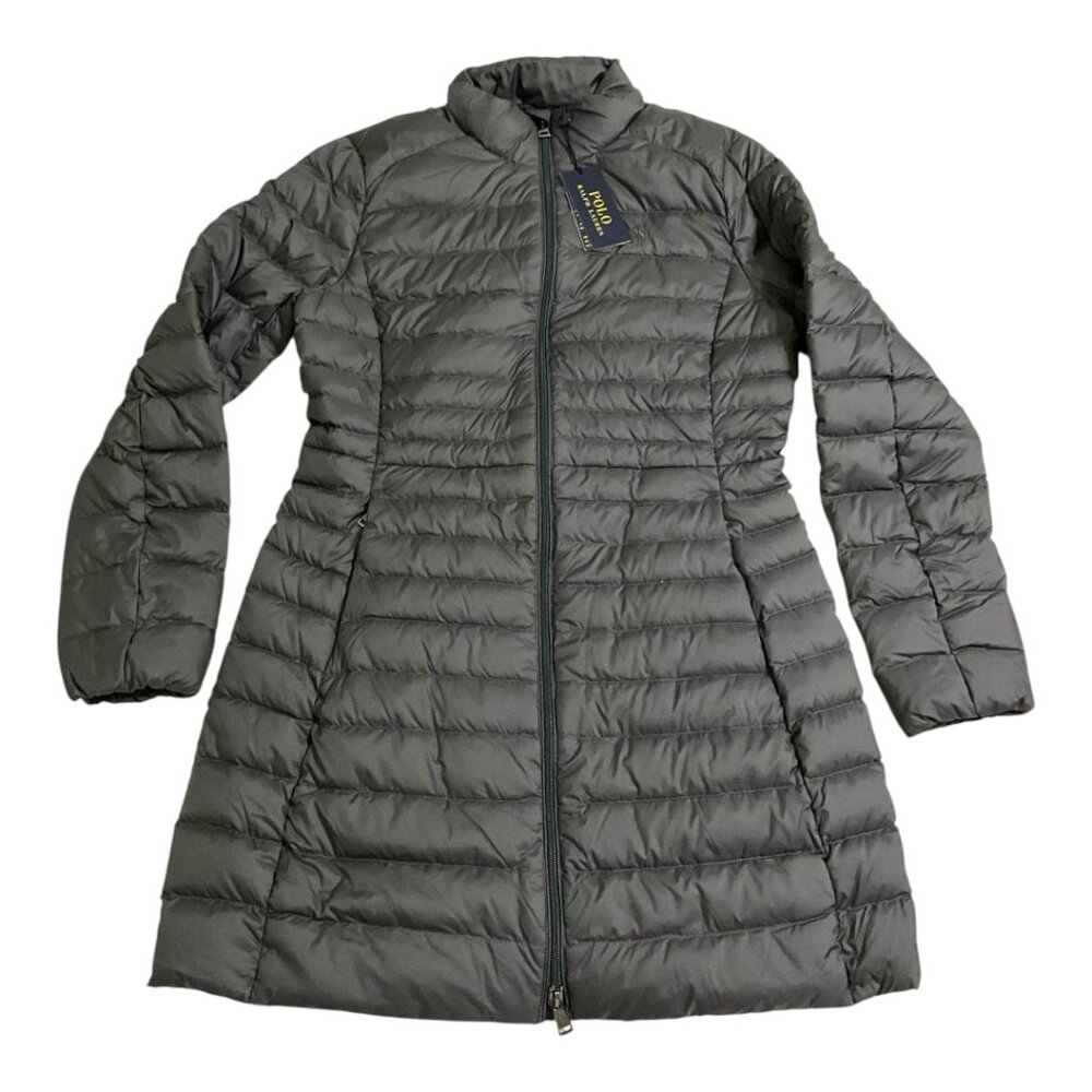 Polo Ralph Lauren Packable Long Down Puffer Coat Gray Womens SZ M NWT $348 MSRP